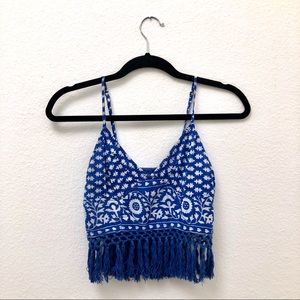 Free People Printed Fringe Crop Top